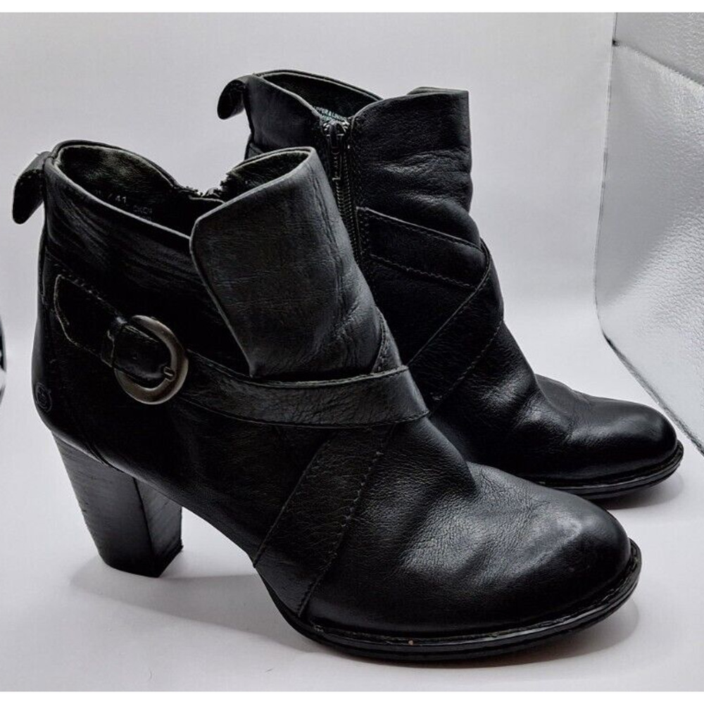 WOMENS BORN LEATHER ANKLE CRISS CROSS SHOLA BOOTS ZIP BOOTIES BLACK SZ 9.5